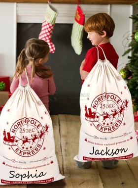 1Pcs Christmas Santa Sack Deer Drawstring Canvas Santa Bag N