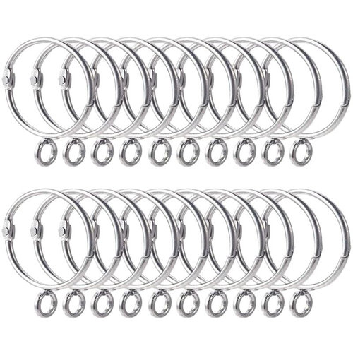20 Pcs Openable Silver Curtain Rings Open and Close Metal Ru