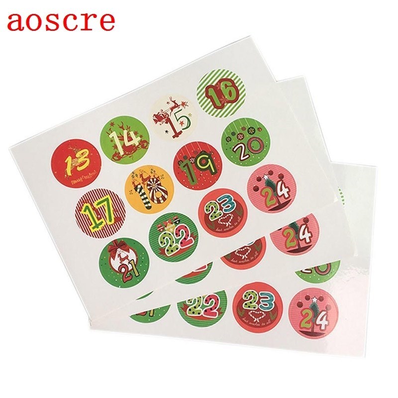 10 Sheets Christmas Stickers Advent Calendar Numbers 1-24 Em