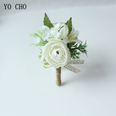 YO CHO Boutonnieres Buttonhole Rose Brooch Wedding Corsages