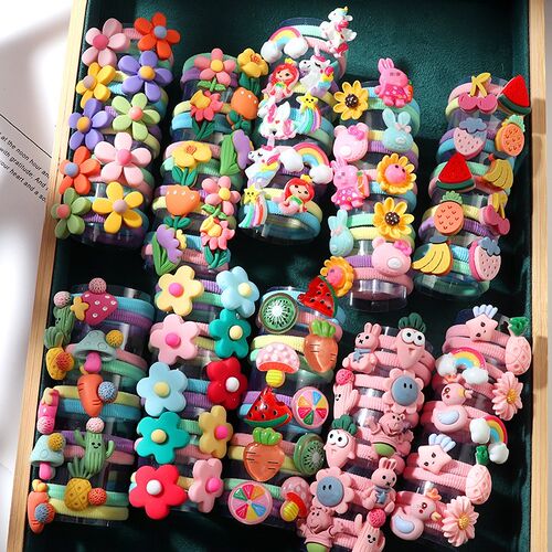 10PCS/Set Girls Rubber Band Elastic Hair bands Rainbow Carto