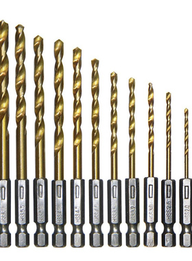 13pcs HSS Speed Steel Titanium Coated Bit Set 1/4 Hex Shank