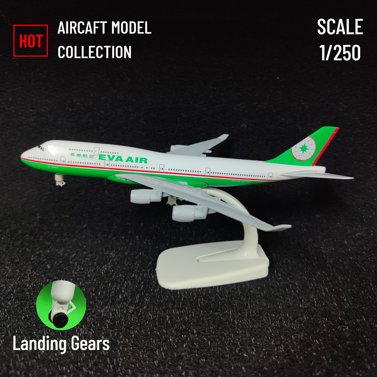 1:250 Metal Aircraft Model Replica EVA Air B747 Airplane