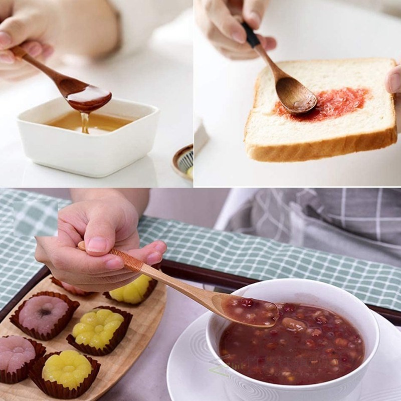 HOT 6 Pcs Small Wooden Spoons,Dining Teaspoons, Desserts, Te