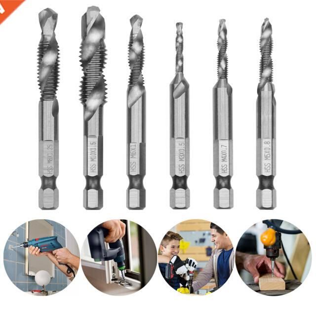 6Pcs/Set 1/4 Hex Shank Drill Bit HSS Metric Screw Thread Ta