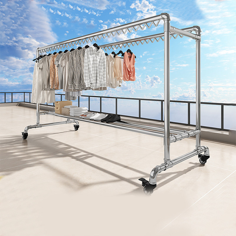 镀锌钢管晾衣架晾衣杆阳台家用落地挂衣服水管凉衣架室内神器移动