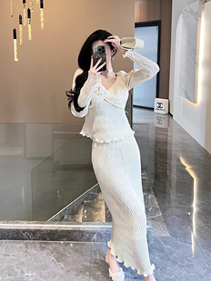 特价【千金风套装】2025夏三宅风褶皱套装/重工钉珠千金风套装