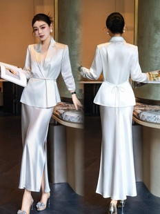 【醋酸套装裙】设计师款2026春夏盘扣设计黑色醋酸西装外套/半裙