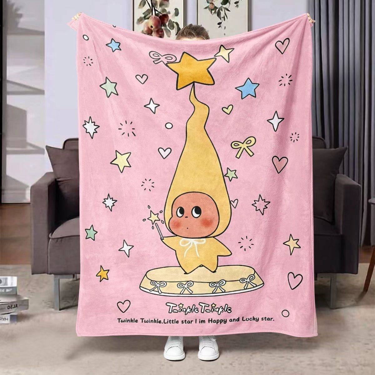 新款潮流星星人卡通法兰绒家居办公室午睡盖毯披肩盖腿可爱毯子