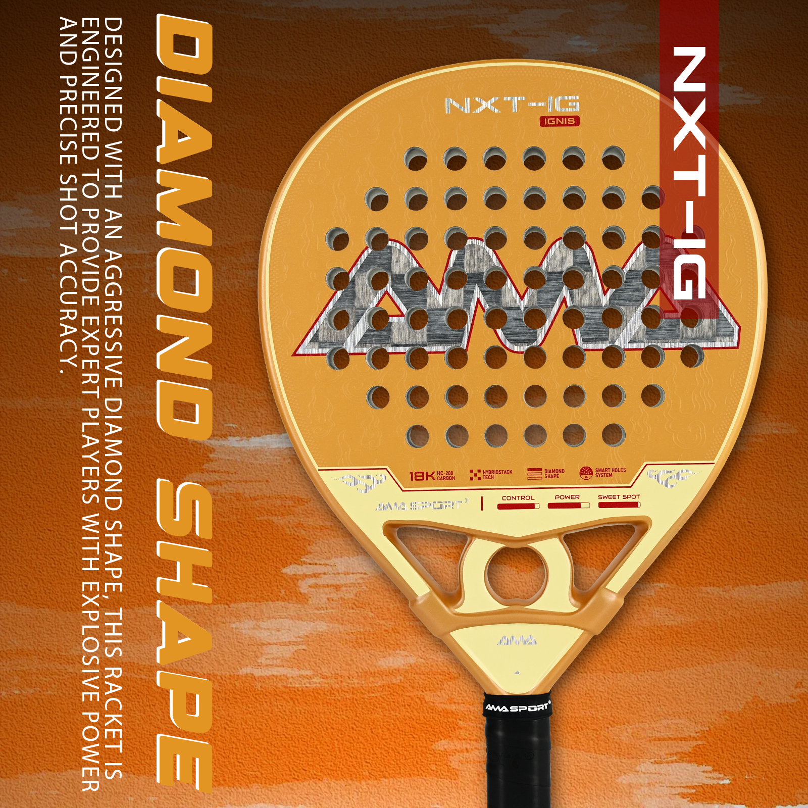新款Padel racket板球拍18K碳纤维Padel拍笼式网球拍AMASPORT球拍