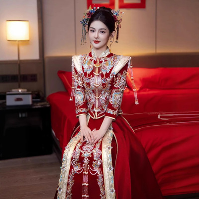 新娘结婚秀禾服2025新款礼服出阁服中式嫁衣丝绒秀和服显瘦婚服