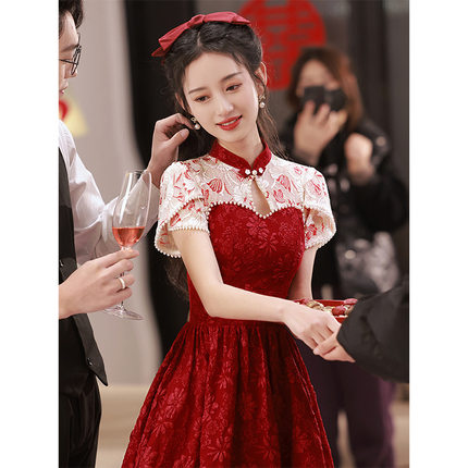 新娘敬酒服红色结婚回门便装小个子立领婚服女新中式订婚旗袍礼服