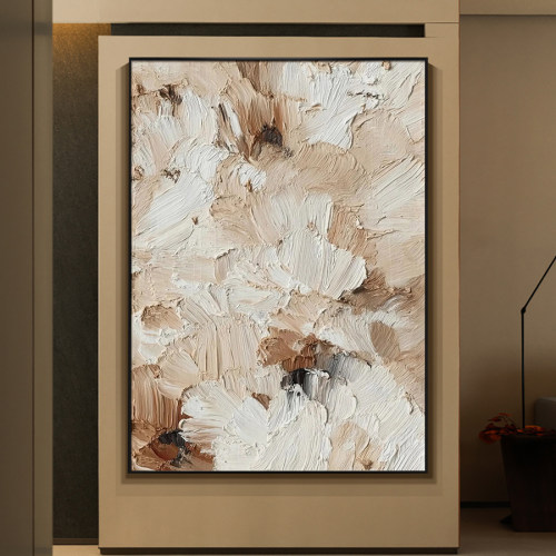 法式抽象手绘油画奶油客厅极简玄关挂画沙发背景肌理大芬村装饰画