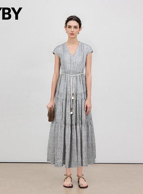 【现货】布衣布语波点连衣裙女2025夏季新款收腰V领中长款短袖裙