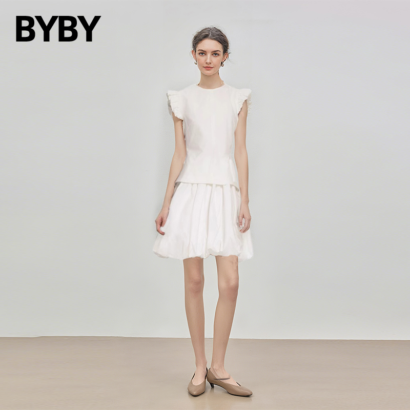 布衣布语设计感小众短裙上衣套装