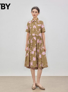 【现货】布衣布语布衣布语衬衫连衣裙女2025夏季新款收腰印花长裙