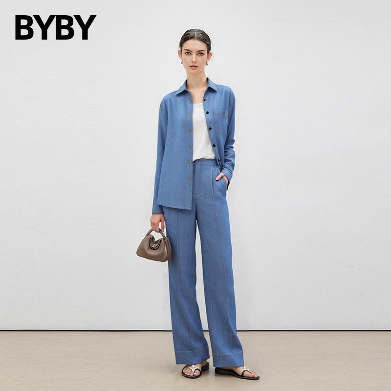 高级感舒适长款蓝色牛仔裤女2025秋冬季新款高腰显瘦阔腿裤直筒裤