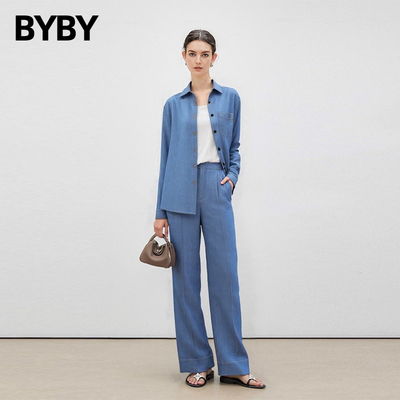 高级感舒适长款蓝色牛仔裤