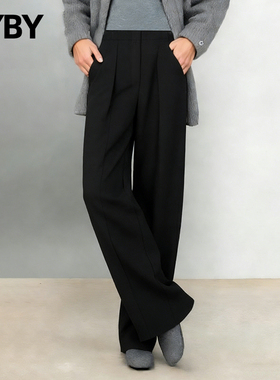 通勤风高腰直筒裤女简约百搭西装裤黑色宽松显瘦高级感气质休闲裤