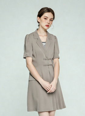 轻熟风西装短袖连衣裙女夏收腰修身型平驳领显瘦高级感气质职场裙