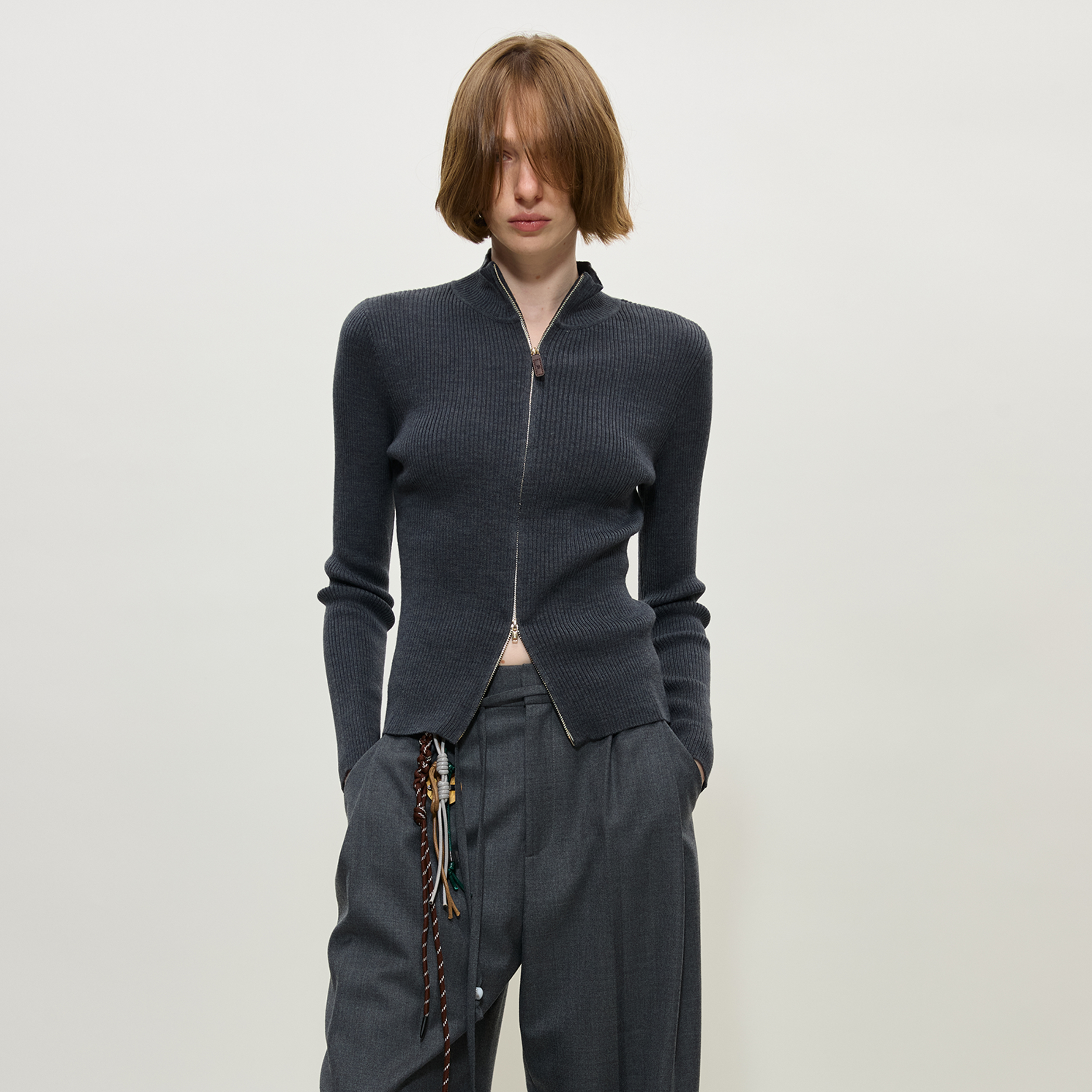 【新品首发】PHISM25年秋冬新款高领针织开衫女款针织拉链开衫