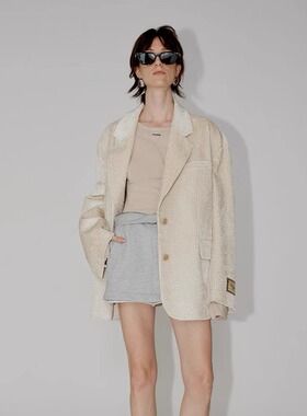 PHISM早春季新品条绒落肩西装女宽松版纯色戗驳领西服通勤条绒