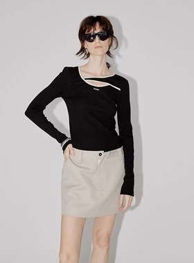 PHISM春夏新品镂空针织打底女圆领纯色修身上衣基础款简约