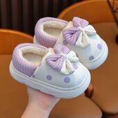 包跟皮面防水公主时尚 儿童棉鞋 女童冬季 室内居家棉拖女孩保暖防滑