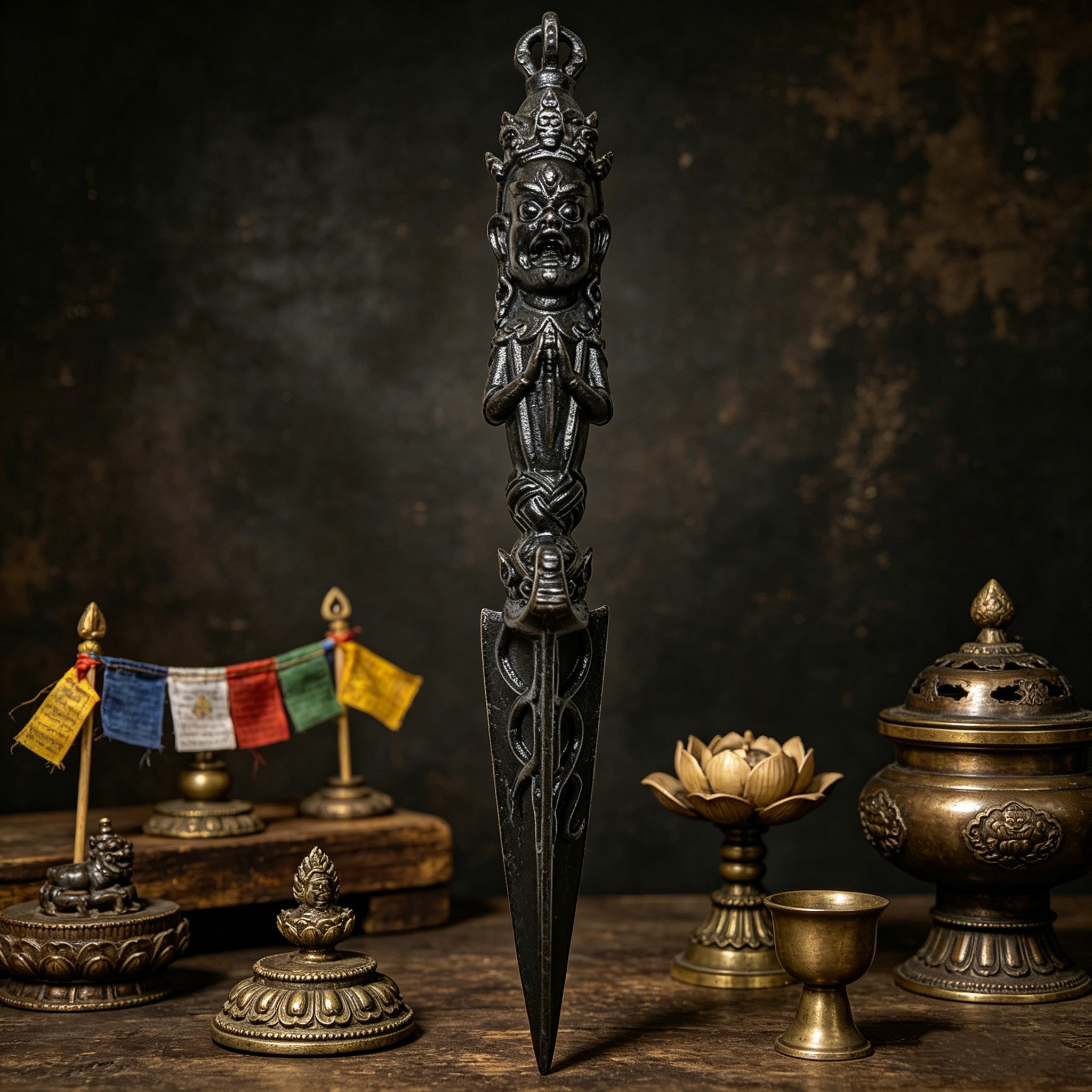 藏传密宗法器单面铸铁21厘米金刚杵手持便携修行橛佛堂家居摆件