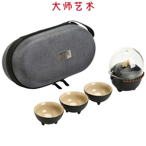 大师艺术旅行茶具盖碗茶碗套装粗陶功夫快客杯便携式