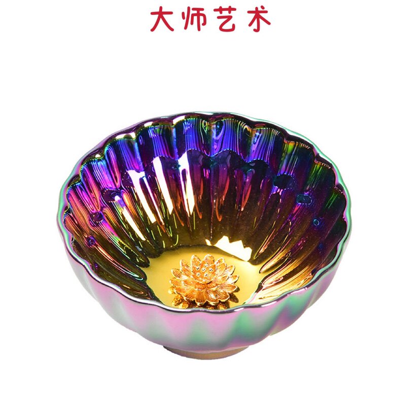 大师艺术高端镶金七彩鎏金建盏陶瓷功夫茶杯主人杯茶盏品茗杯