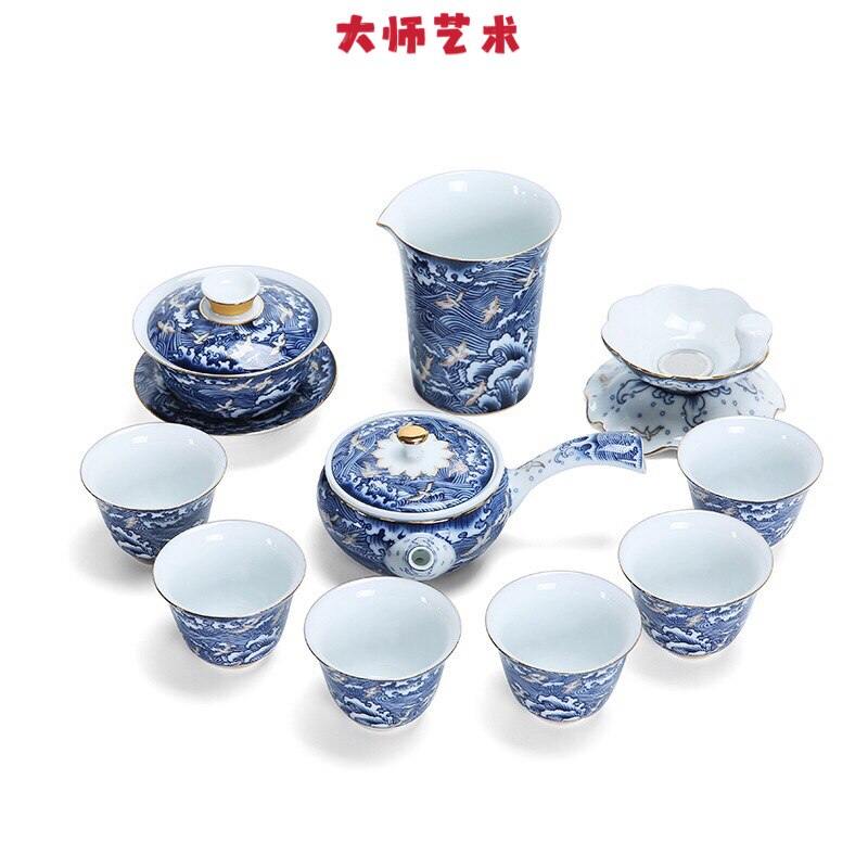 大师艺术高端手绘现代简约功夫茶具套装陶瓷茶杯盖碗高端礼品