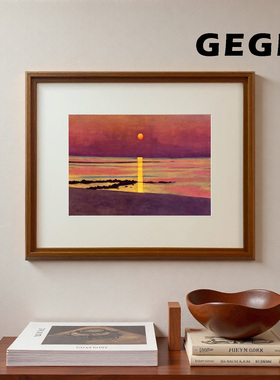 波光夕阳】客厅沙发背景墙装饰画中古风抽象大白墙艺术组合挂画