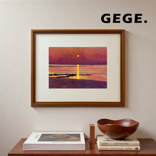 波光夕阳 饰画中古风抽象大白墙艺术组合挂画 客厅沙发背景墙装