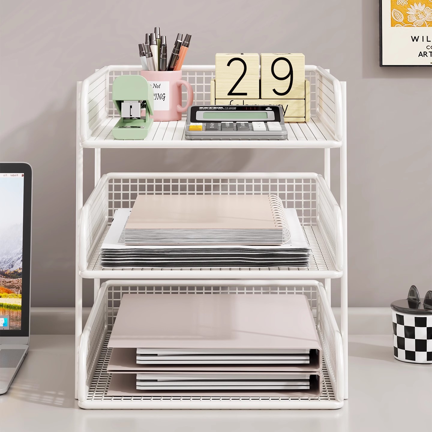 文件收纳架办公桌面文件架大容量桌上分层书架资料档案整理展示盒