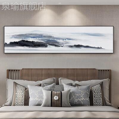 网红2022新款锦绣山背河新式风景挂画客厅装饰画横版中沙发景墙壁