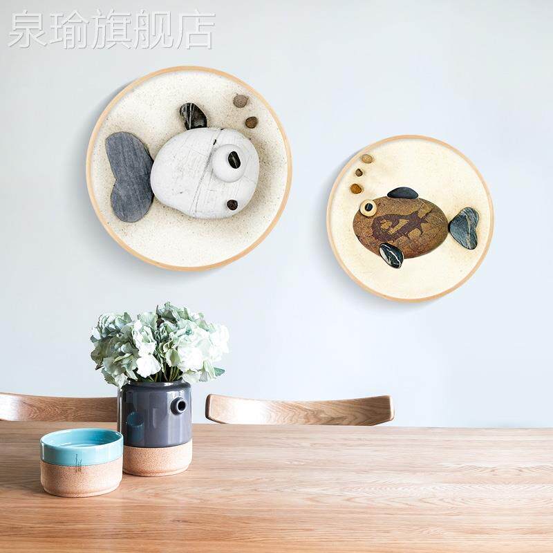 年年定有鱼 圆形装饰画现代约客景厅沙发背墙画挂意简画创餐厅做