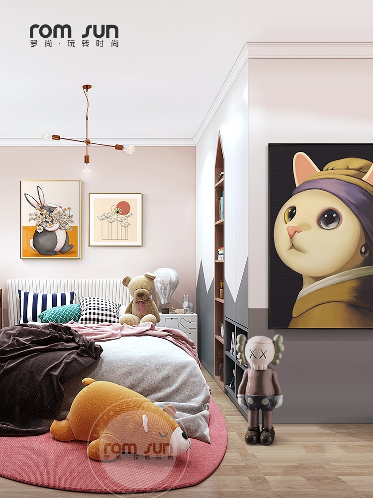 北欧卡通儿童房装饰画卧室创意房间壁画温馨床头男孩女孩简约网红图片