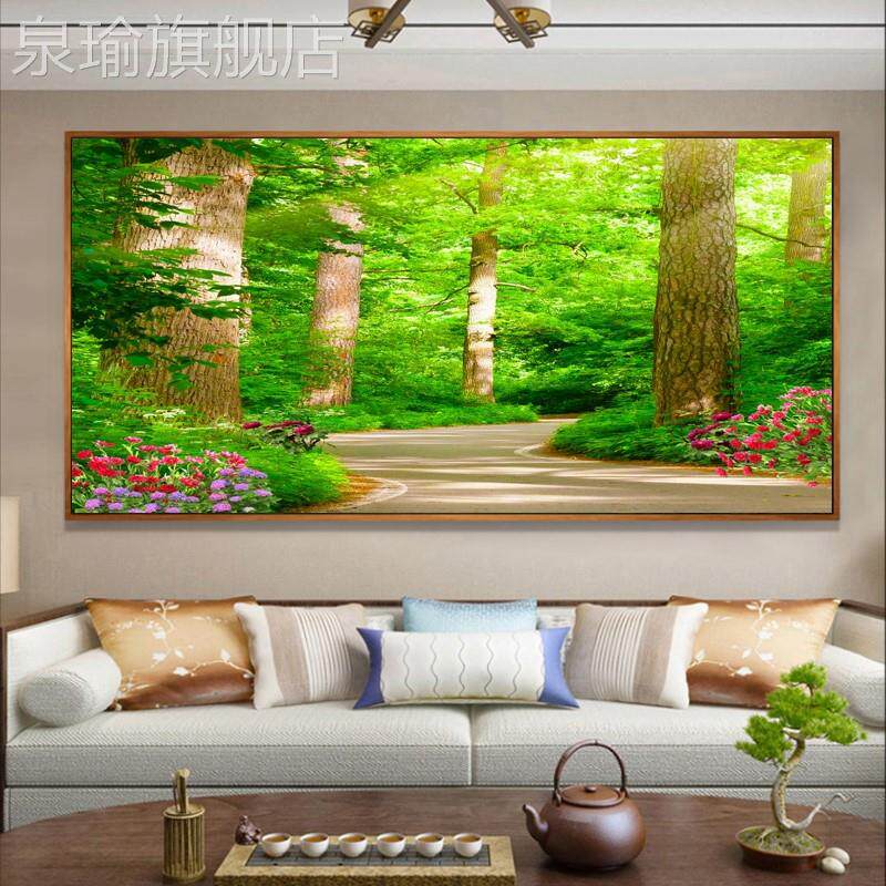网红现代约画客厅饰墙餐厅简卧花室草树木树林阳光小路大树风装景