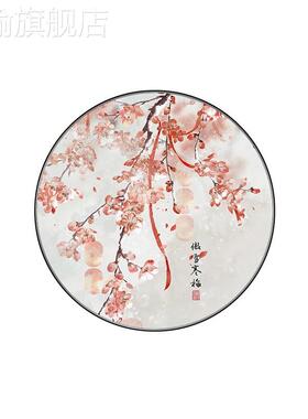 网红桃圆风形装梅饰画带灯花餐厅壁挂画发光中国入户玄关走廊过道