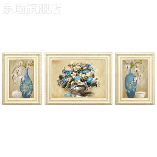 网红纯绘画欧客气厅式装饰画手工简欧沙发背景油墙挂画大手三联画