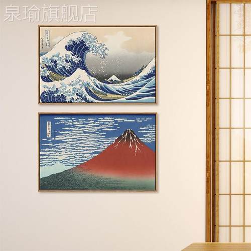 网红神奈川冲浪挂画日式餐厅和风里装饰画日系海浪日式格浮世风绘