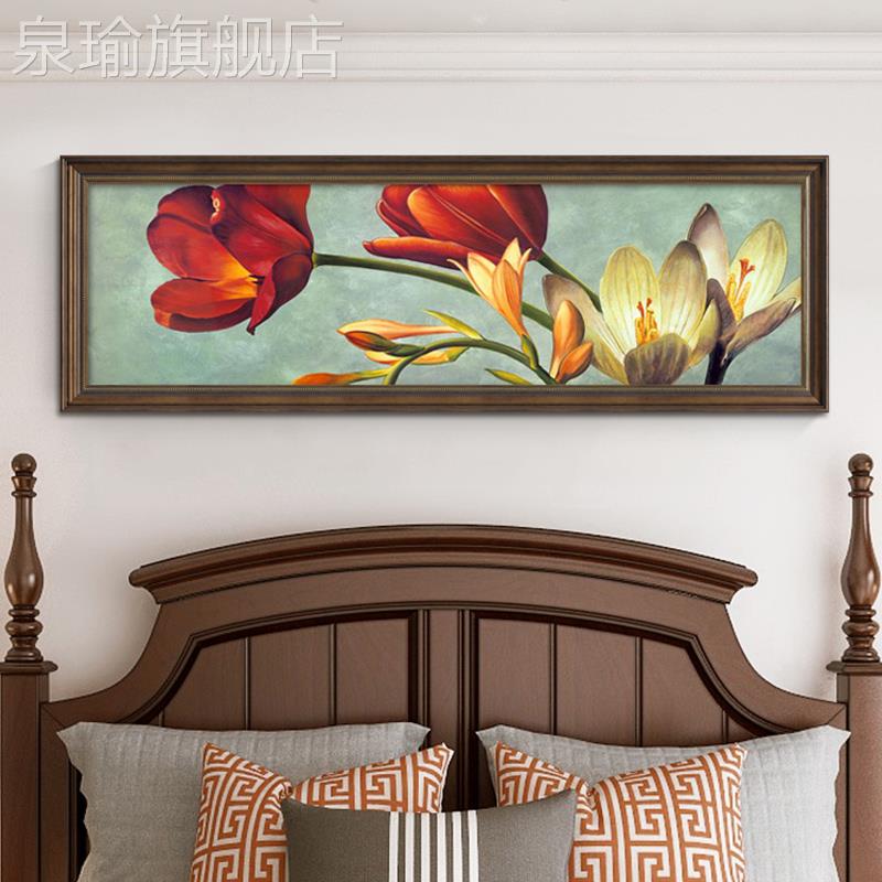 网红美式卧室床头装饰画式沙发画景墙横幅植物花欧鸟主卧挂房背间图片