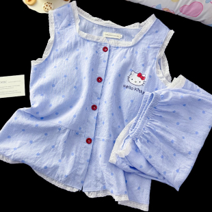 纯棉吊带背心带胸垫夏天棉纱甜美家居服 可爱HelloKitty睡衣女夏季