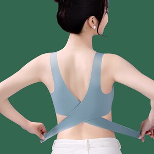 性感交叉侧排扣无痕无钢圈内衣聚拢托胸美背提拉运动文胸加宽肩带