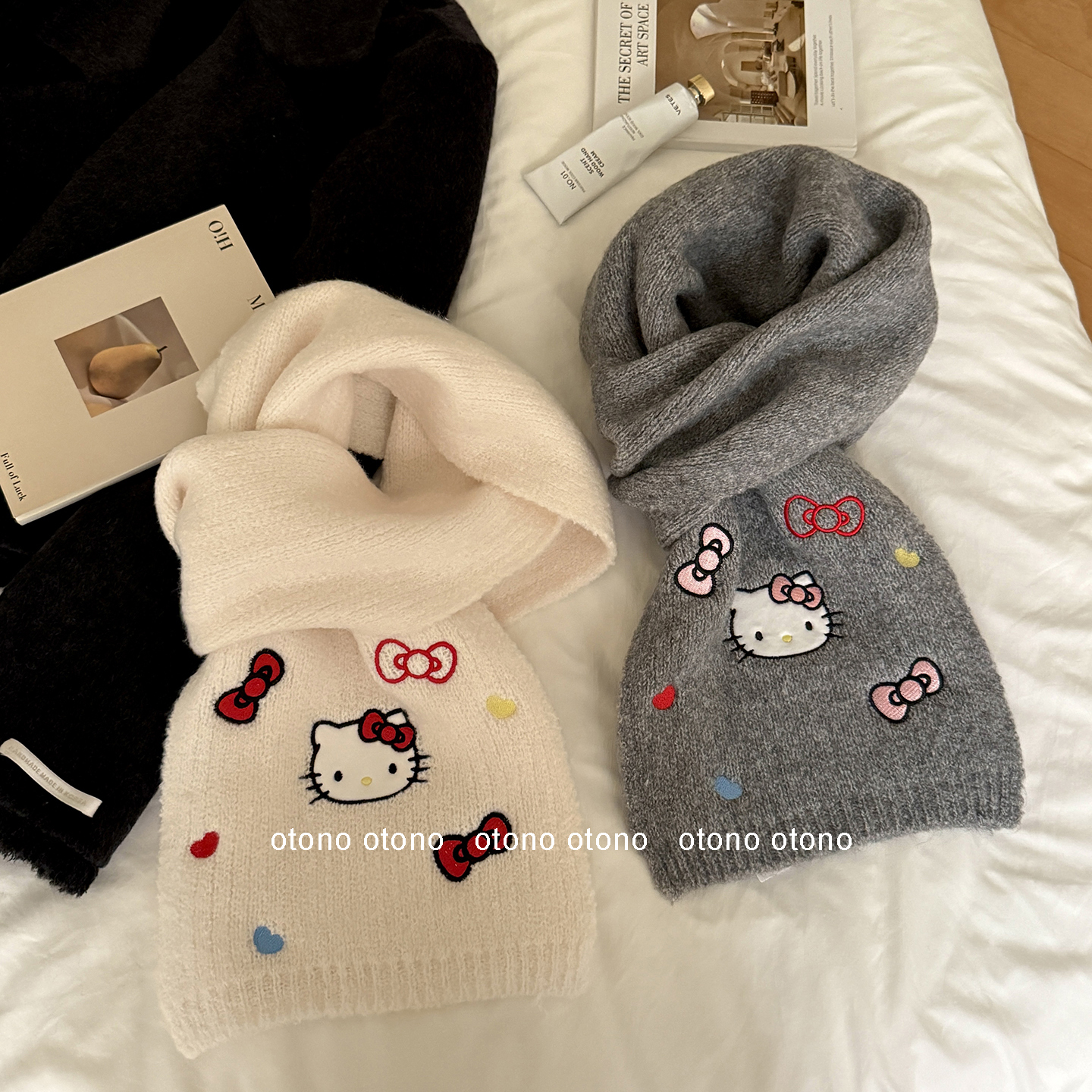 2025冬季新款正版可爱hellokitty针织围巾女加厚保暖kt猫日系围脖