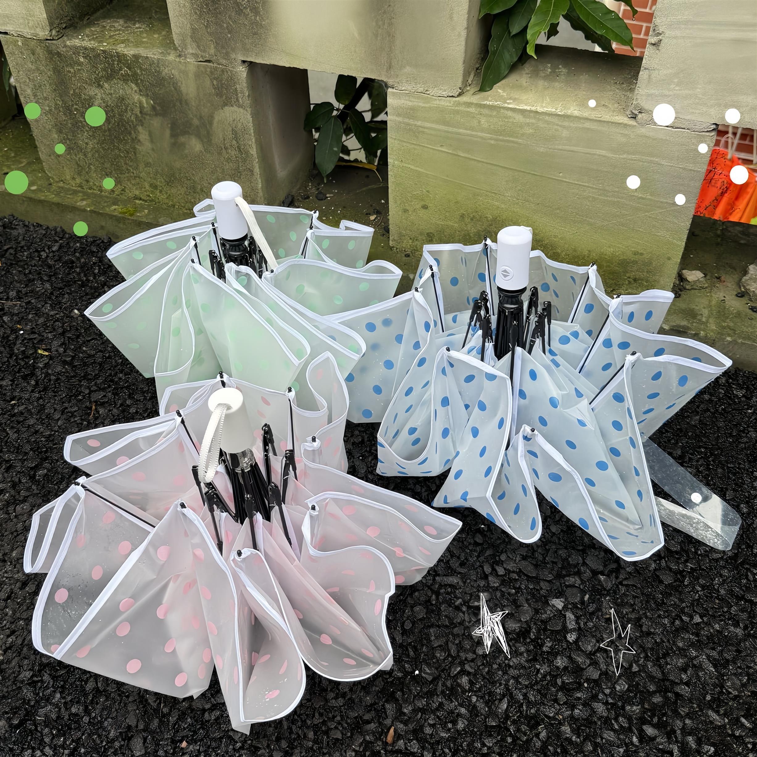 波点磨砂透明雨伞高颜值女生小清新学生上学用长柄伞拍照折叠雨伞