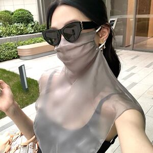 100%桑蚕丝真丝口罩护颈透气薄款夏季防晒面罩女户外遮脸遮阳面纱