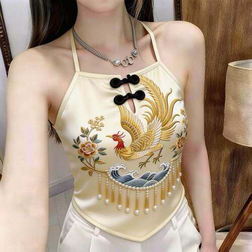 2026新潮盘扣肚兜印花古风一片式露背吊带肚兜可内搭女士性感衣装