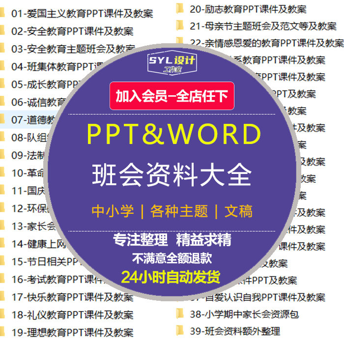 小学中学校主题班会资料大全班会文稿教案PPT模板课件班会素材-封面